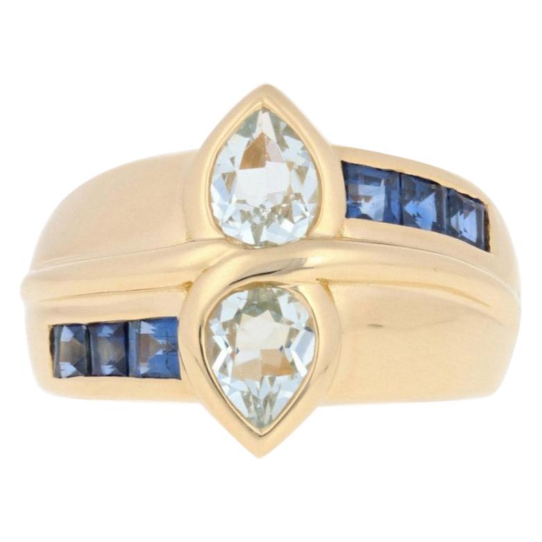 1.85ctw Pear Cut Aquamarine & Sapphire Ring, 18k Yellow Gold