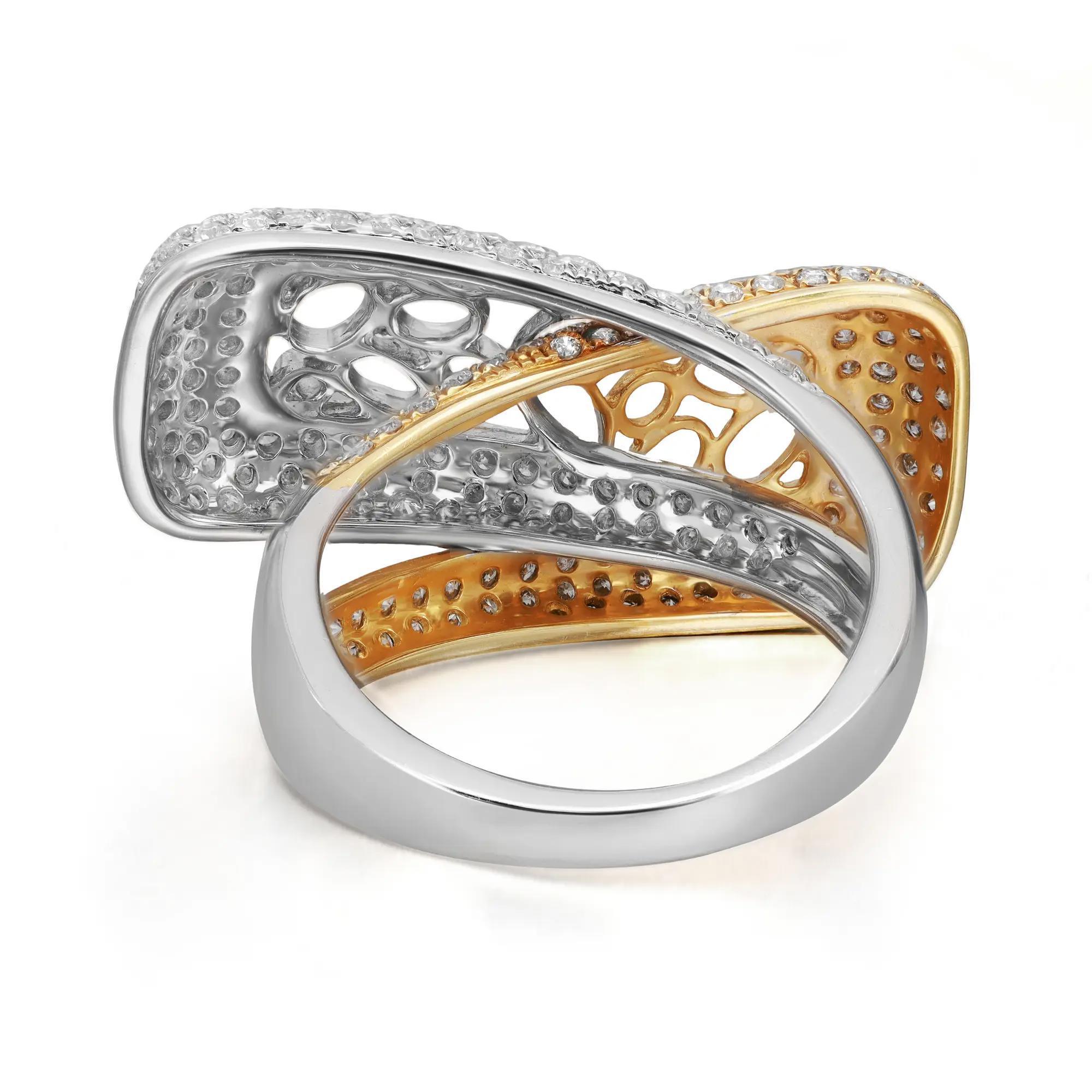 Modern 1.85ctw Two Tone Pave Set Round Diamond Ladies Cocktail Ring 14k Gold For Sale