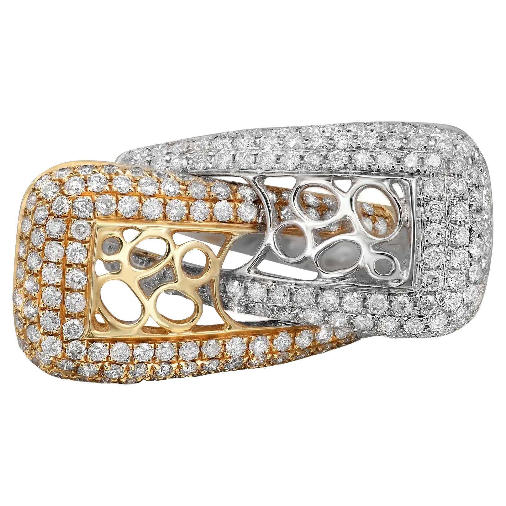 1.85ctw Two Tone Pave Set Round Diamond Ladies Cocktail Ring 14k Gold For Sale