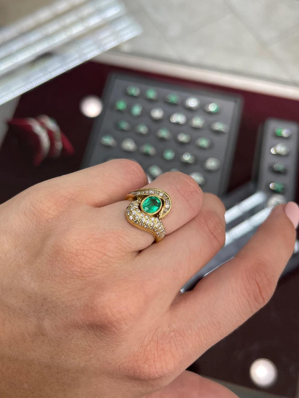 Luxurious 1.85tcw 18K Colombian Emerald Oval & Diamond Vintage Statement Ring In New Condition For Sale In Jupiter, FL
