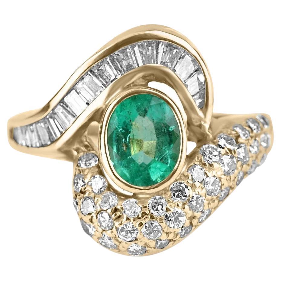 Luxurious 1.85tcw 18K Colombian Emerald Oval & Diamond Vintage Statement Ring For Sale