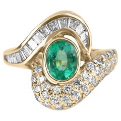 Luxurious 1.85tcw 18K Colombian Emerald Oval & Diamond Retro Statement Ring