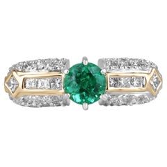 1.85tcw 18K Round Colombian Emerald & Diamond Accent Ring - Six Prong Set