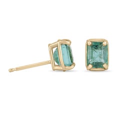1.85tcw Natural Lush Green Emerald, Emerald Cut Stud Earrings Gold 14K