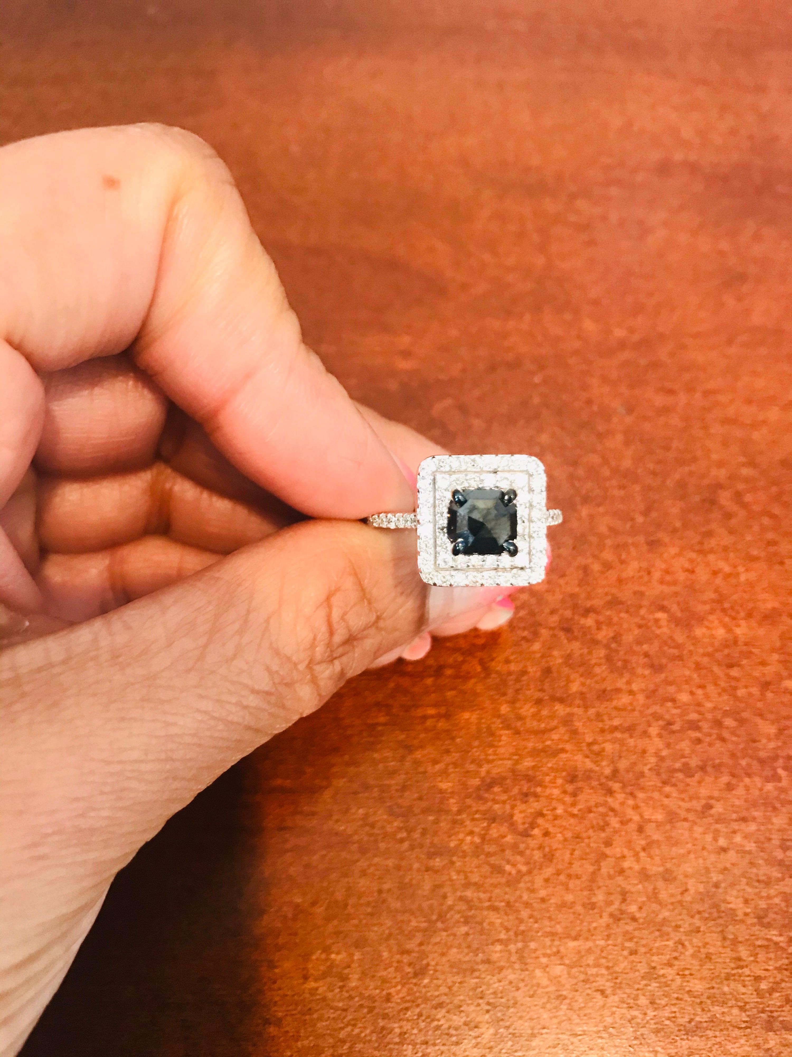 1.86 Carat Black Diamond White Diamond White Gold Engagement Ring In New Condition For Sale In Los Angeles, CA