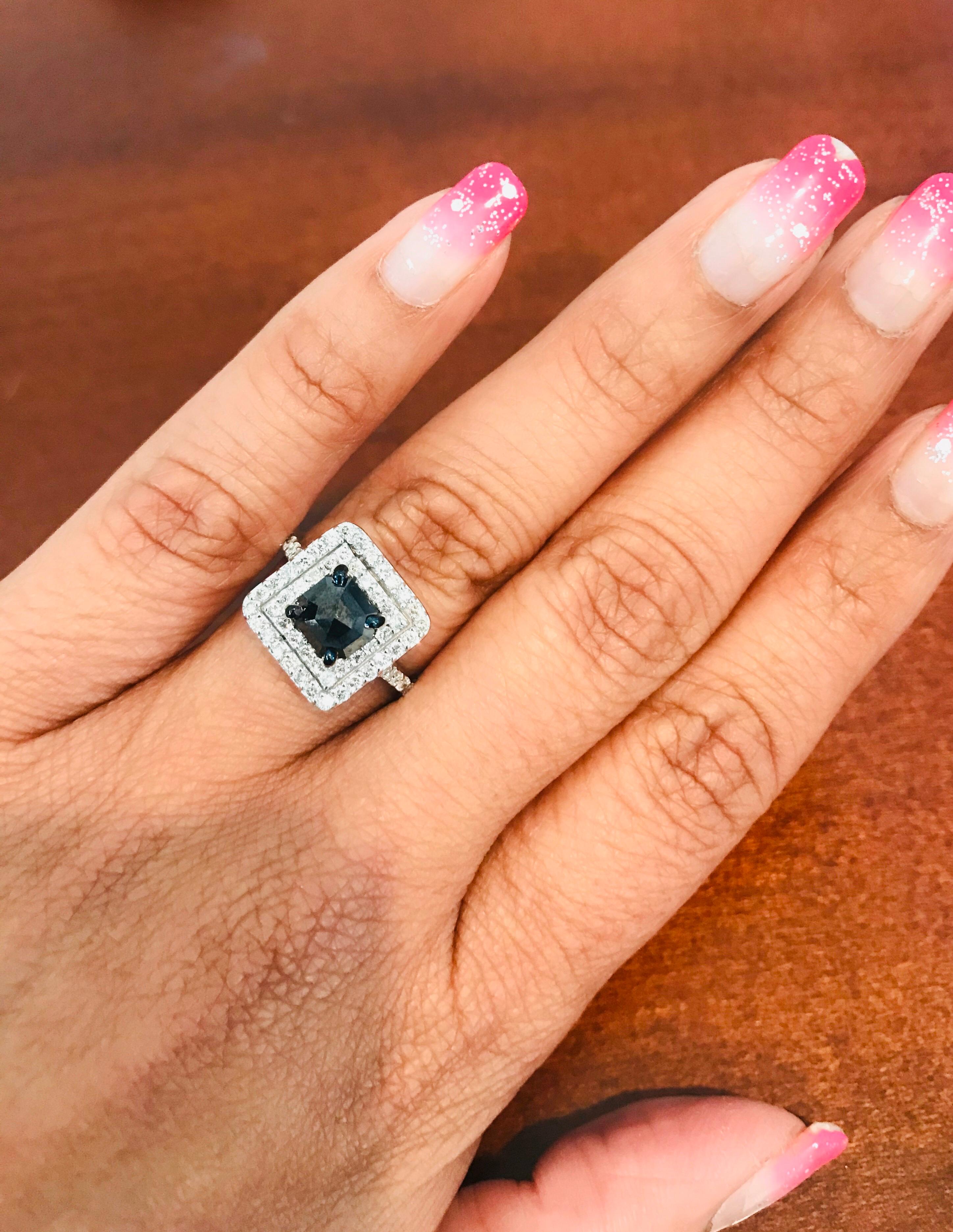 1.86 Carat Black Diamond White Diamond White Gold Engagement Ring For Sale 1
