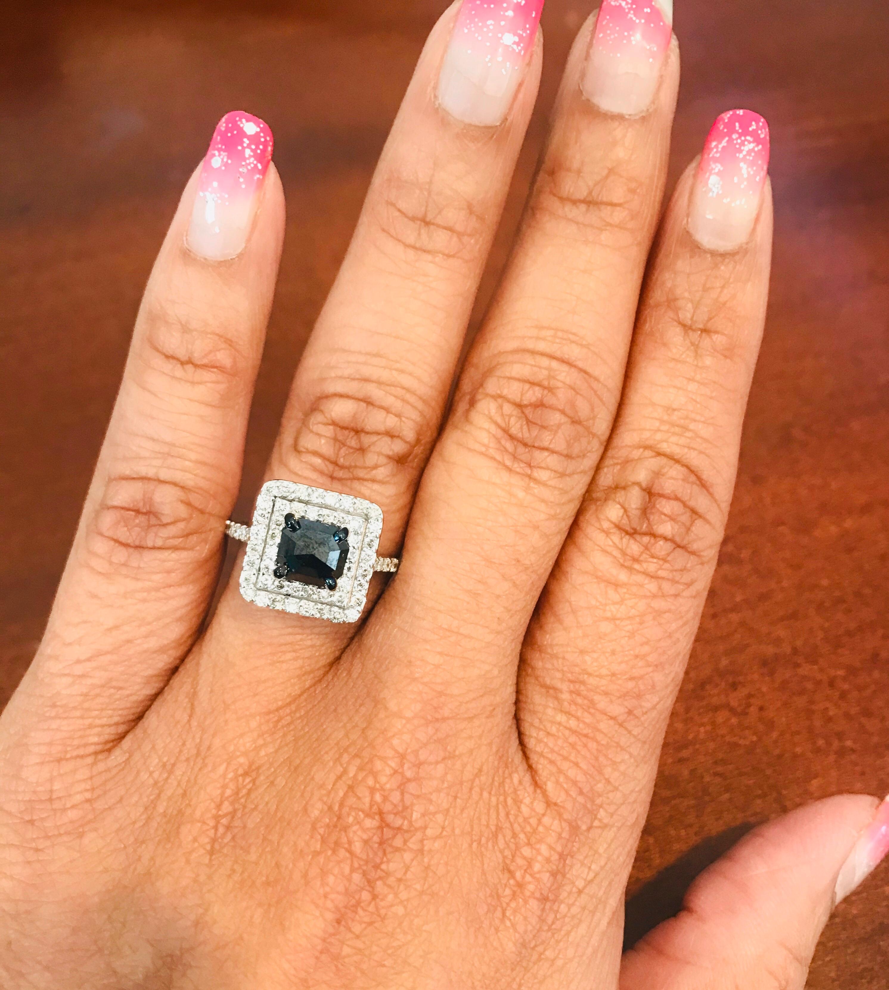1.86 Carat Black Diamond White Diamond White Gold Engagement Ring For Sale 2
