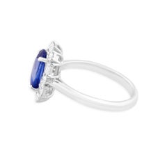 1.86 Carat Blue Sapphire Gemstone Ring 0.5 Carat SI/H Diamond 14k White Gold