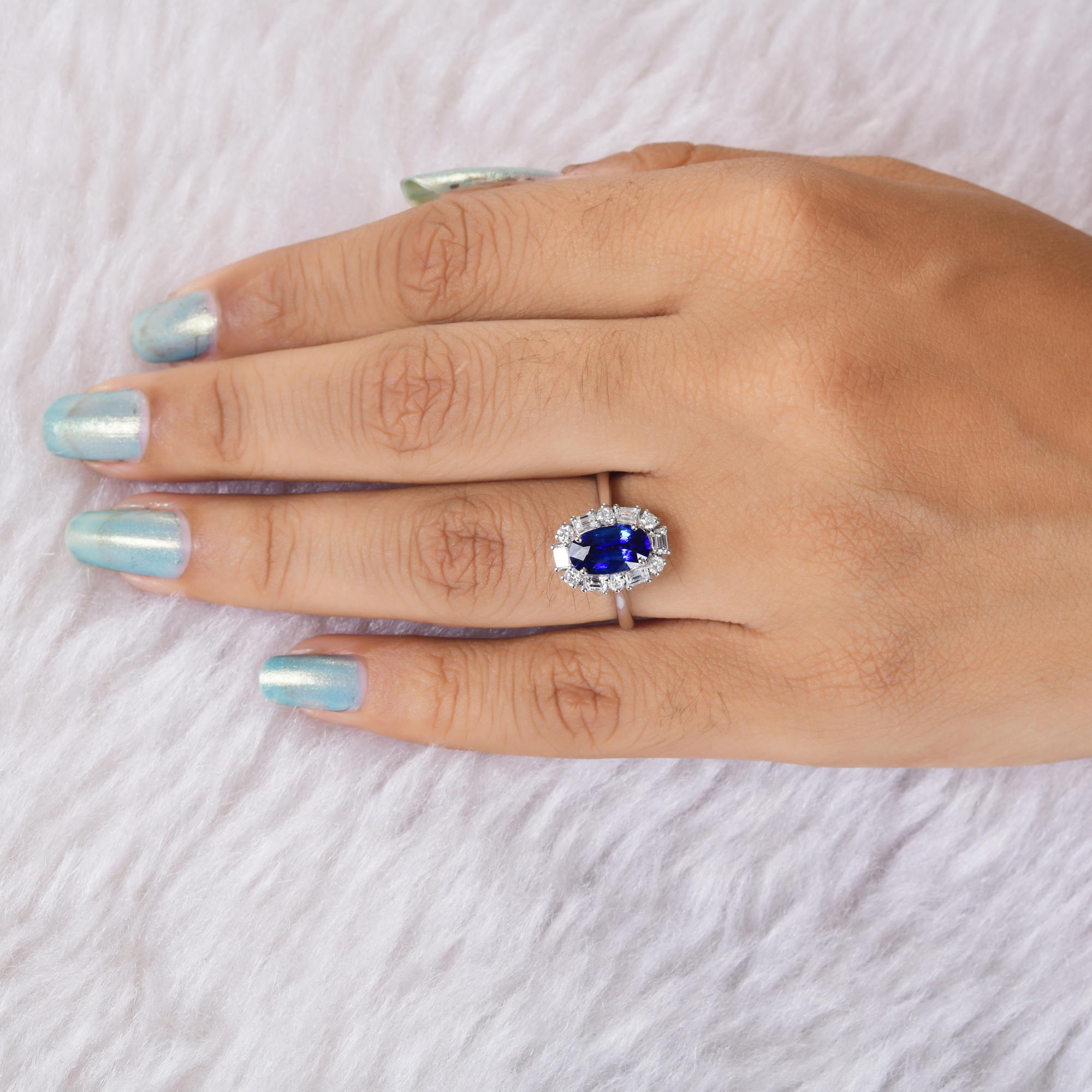 1,86 Karat Blauer Saphir Edelstein Ring 0,5 Karat SI/H Diamant 18k Weißgold (Moderne) im Angebot