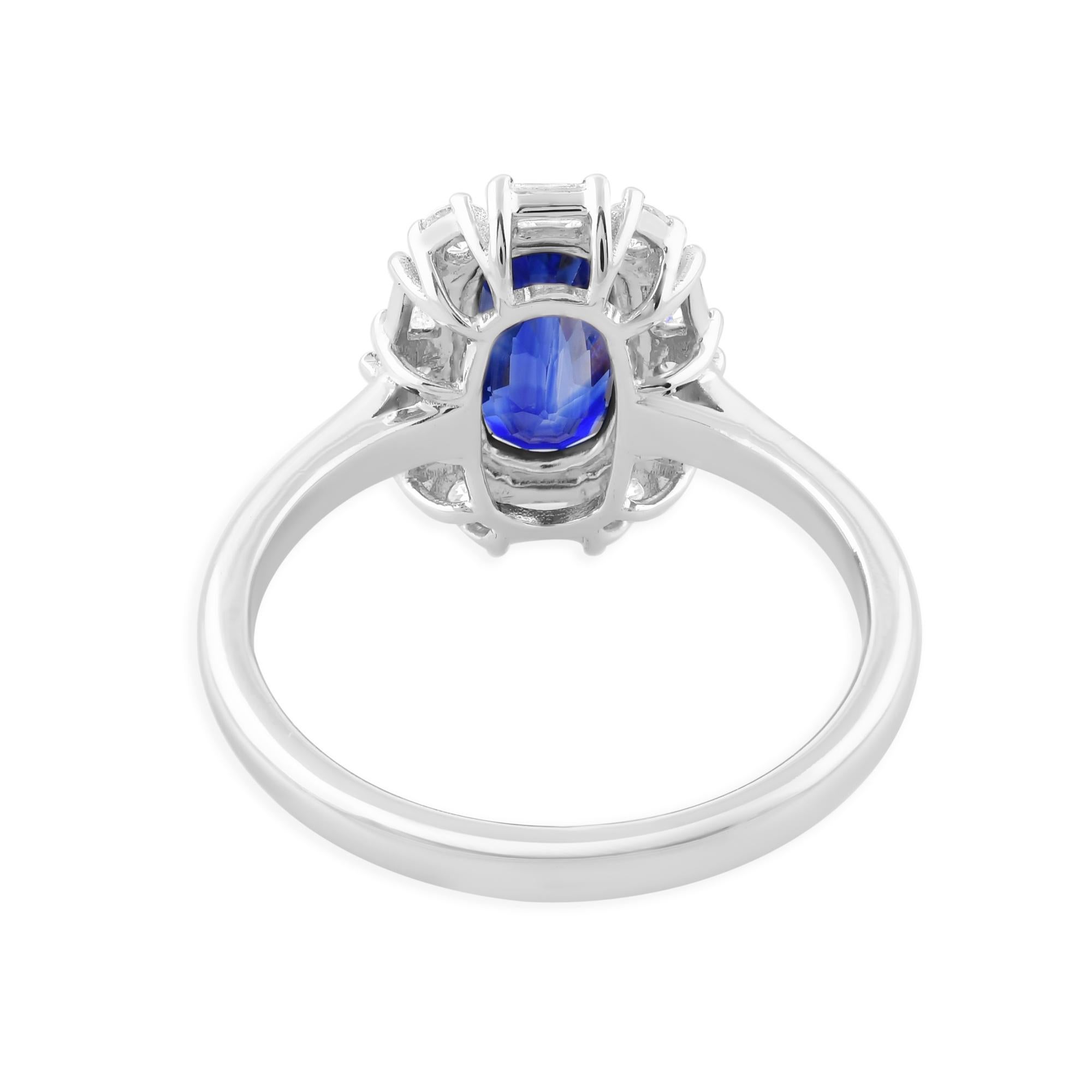 1,86 Karat Blauer Saphir Edelstein Ring 0,5 Karat SI/H Diamant 18k Weißgold Damen im Angebot