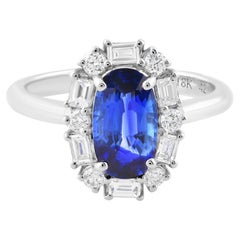 1.86 Carat Blue Sapphire Gemstone Ring 0.5 Carat SI/H Diamond 18k White Gold