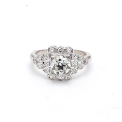 1.86 Carat Circular Brilliant Cut G-I2 Diamond Platinum Art Deco Ring