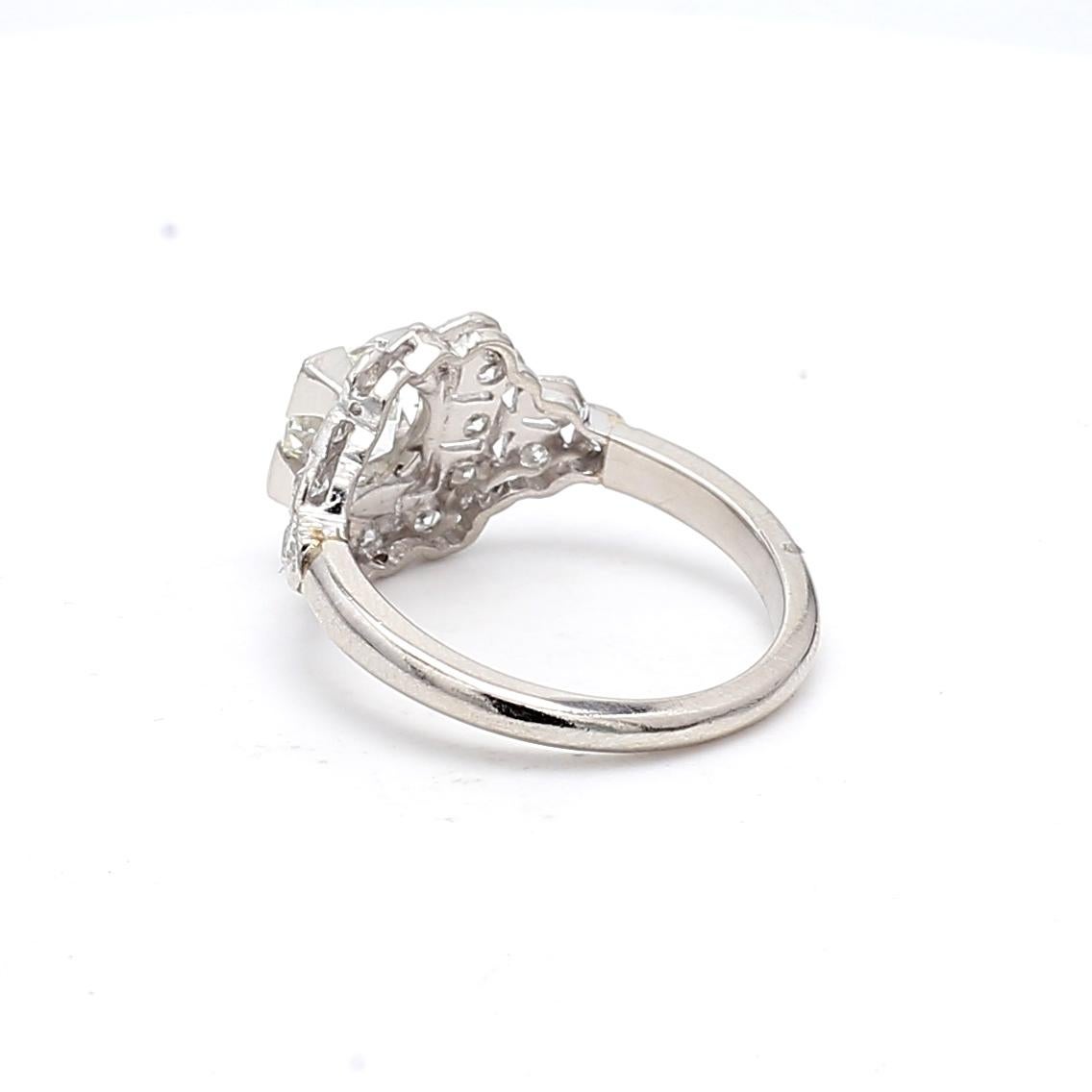 1.86 Carat Circular Brilliant Cut G-I2 Diamond Platinum Art Deco Ring For Sale 1