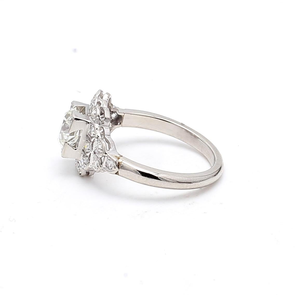 1.86 Carat Circular Brilliant Cut G-I2 Diamond Platinum Art Deco Ring For Sale 2
