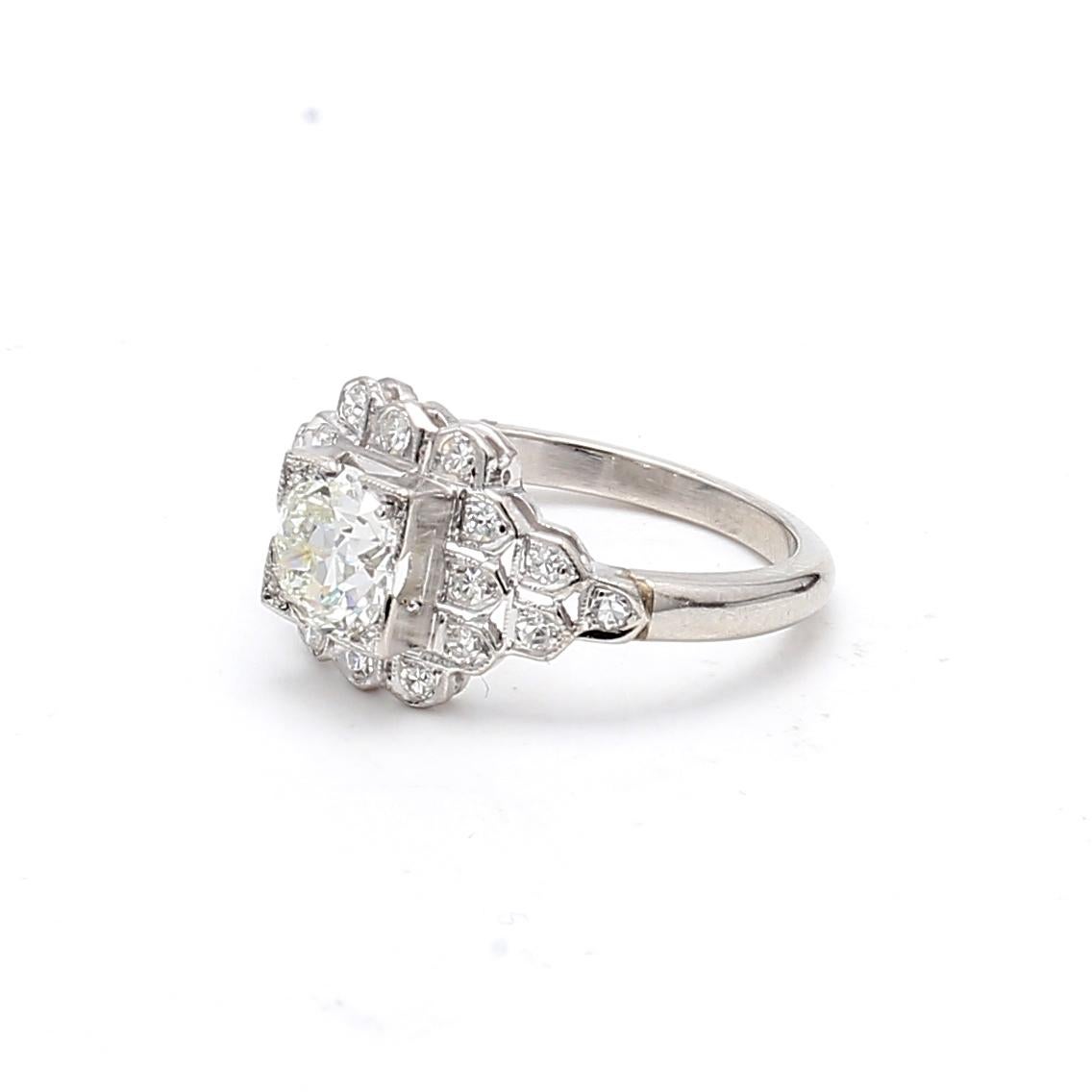 1.86 Carat Circular Brilliant Cut G-I2 Diamond Platinum Art Deco Ring For Sale 3