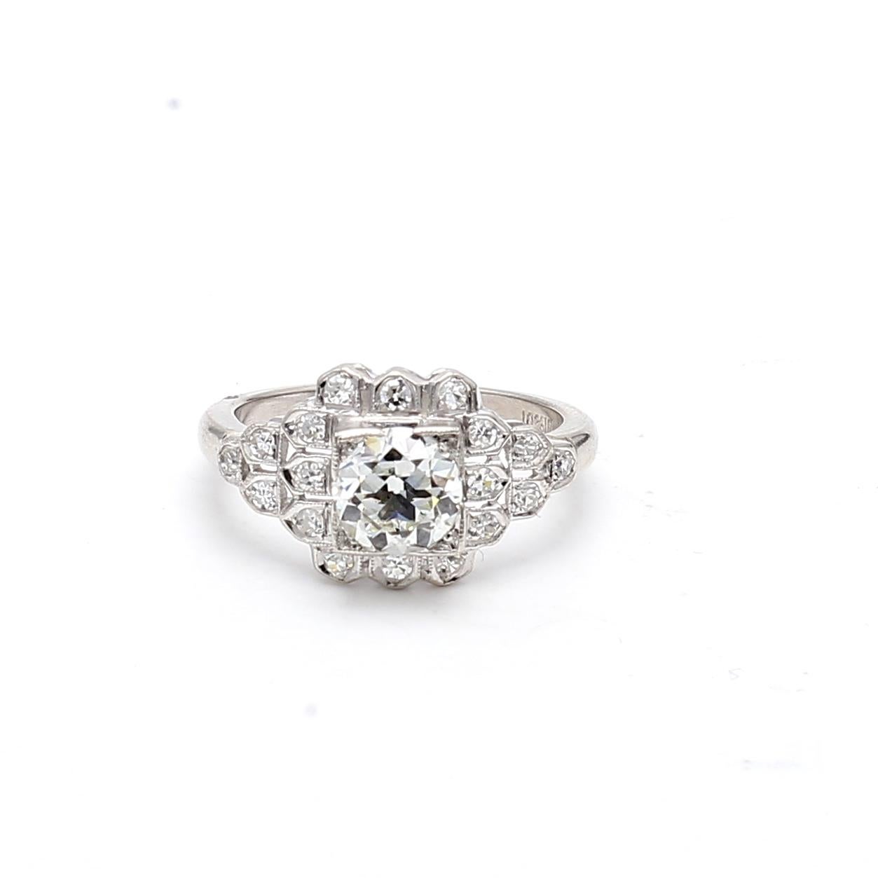 1.86 Carat Circular Brilliant Cut G-I2 Diamond Platinum Art Deco Ring For Sale 4