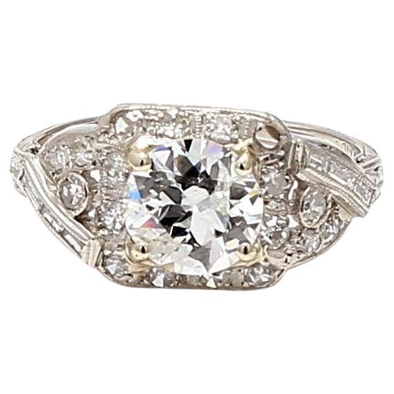 1.86 Carat Circular Brilliant Cut G-I2 Diamond Platinum Art Deco Ring For Sale