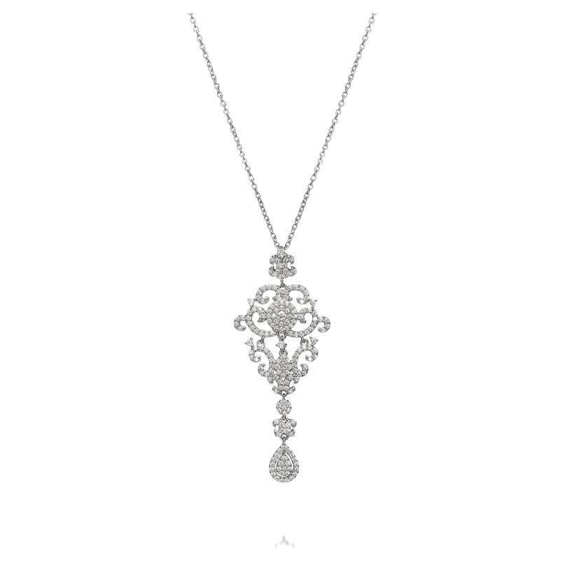 1.86 Carat Cubic Zirconia Sterling Silver Edwardian Style Pendant With Chain