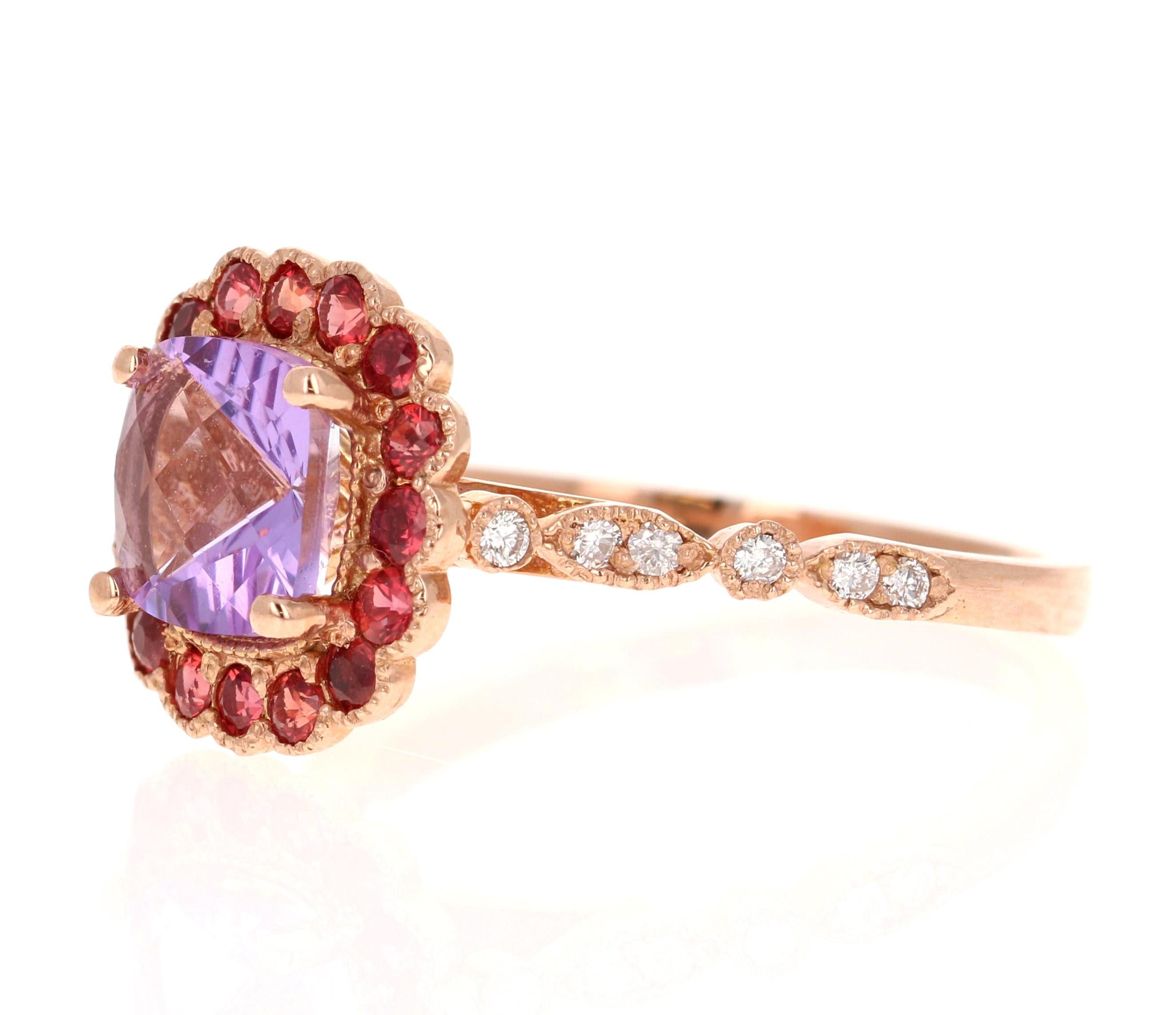 Contemporaneo Anello in oro rosa con diamante e zaffiro da 1,86 carati con taglio a cuscino in vendita