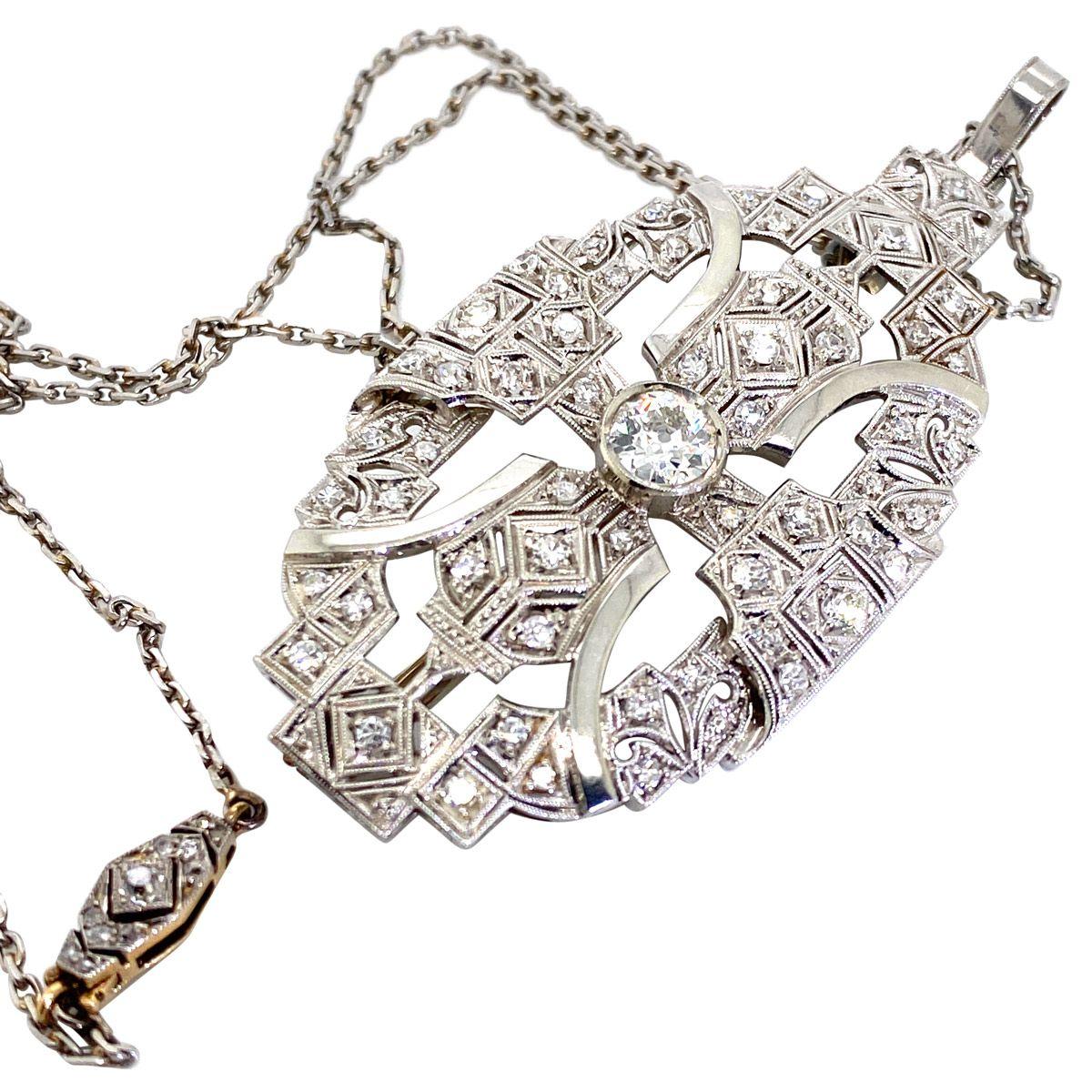 1.86 Carat Diamond Pendant Brooch with Platinum Chain 3