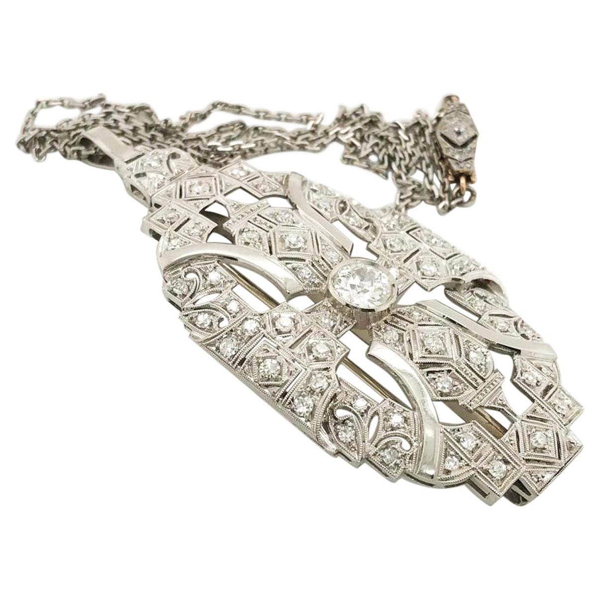 1.86 Carat Diamond Pendant Brooch with Platinum Chain 7