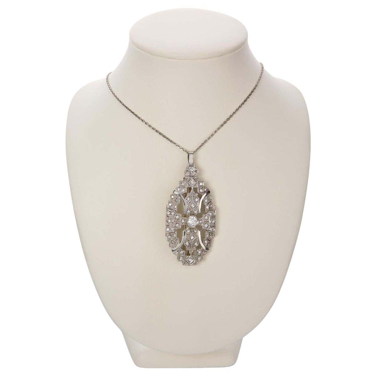 1.86 Carat Diamond Pendant Brooch with Platinum Chain In Good Condition In QLD , AU
