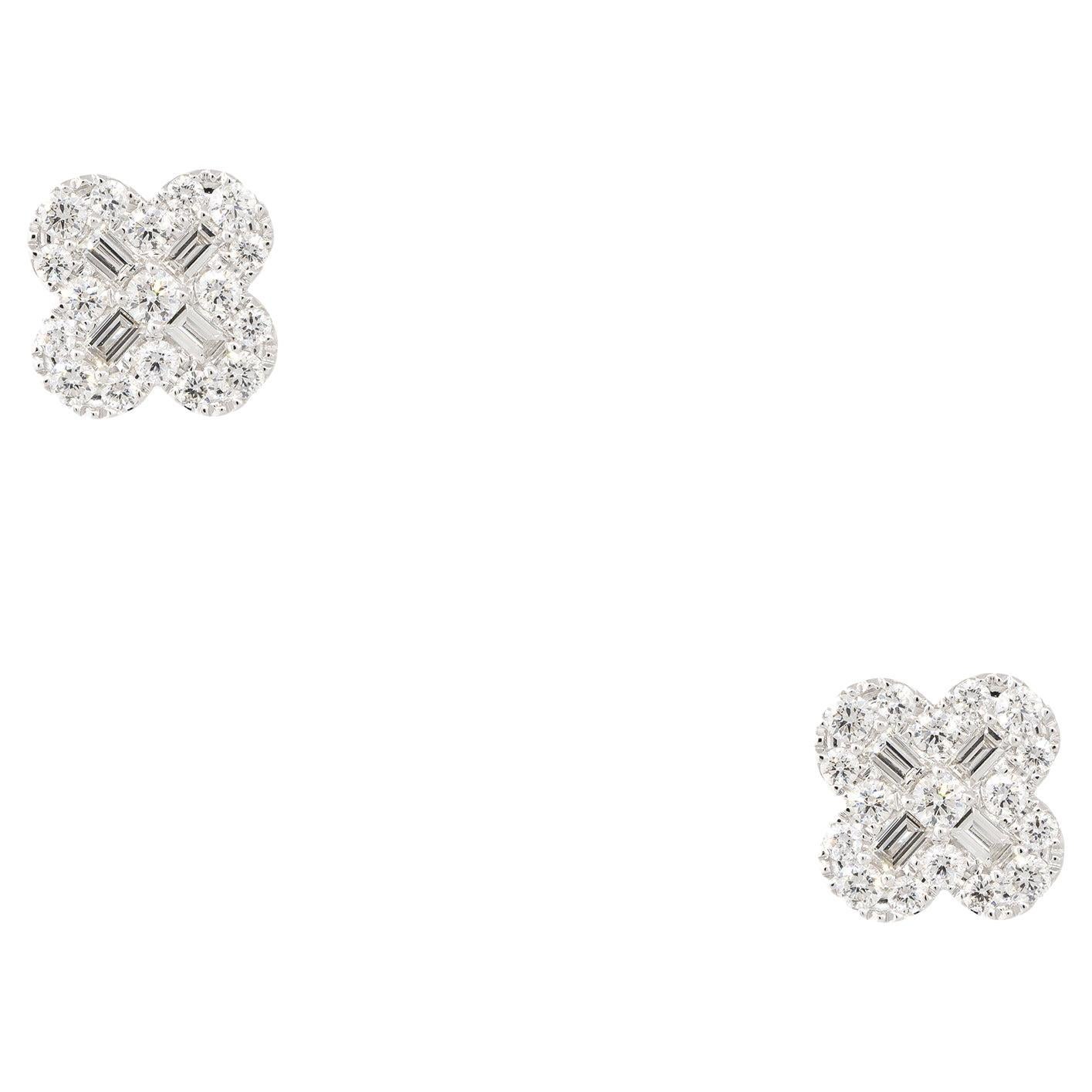 1.86 Carat Diamond Clover Stud Earrings 18 Karat in Stock