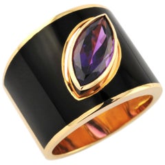 1, 86 Carat Drop Shaped Amethist Black Enamel Plated Hafsa Ring