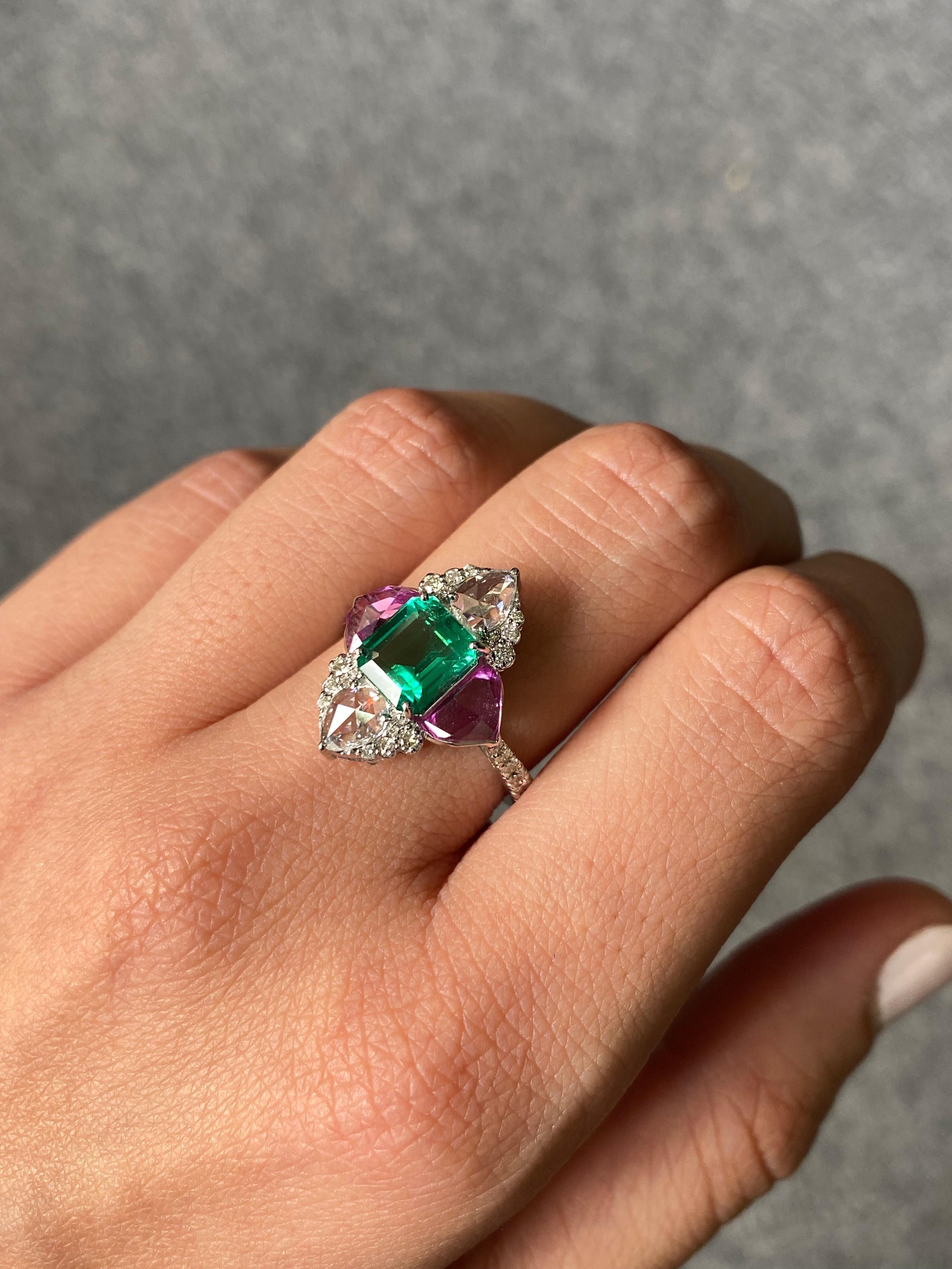 pink sapphire and emerald ring