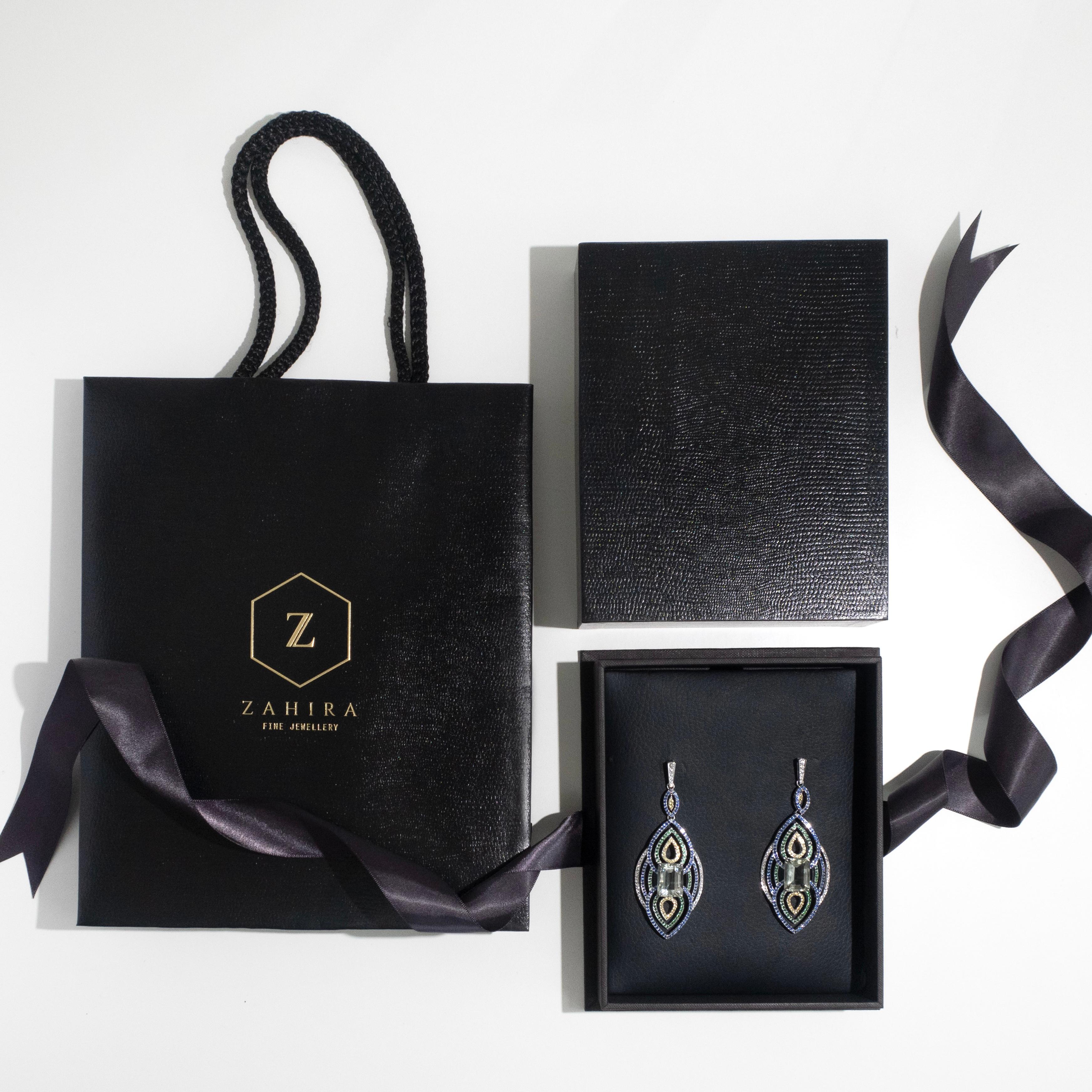 18.6 Carat Green Amyethest, Sapphire and Peridot Earrings in White Gold For Sale 1