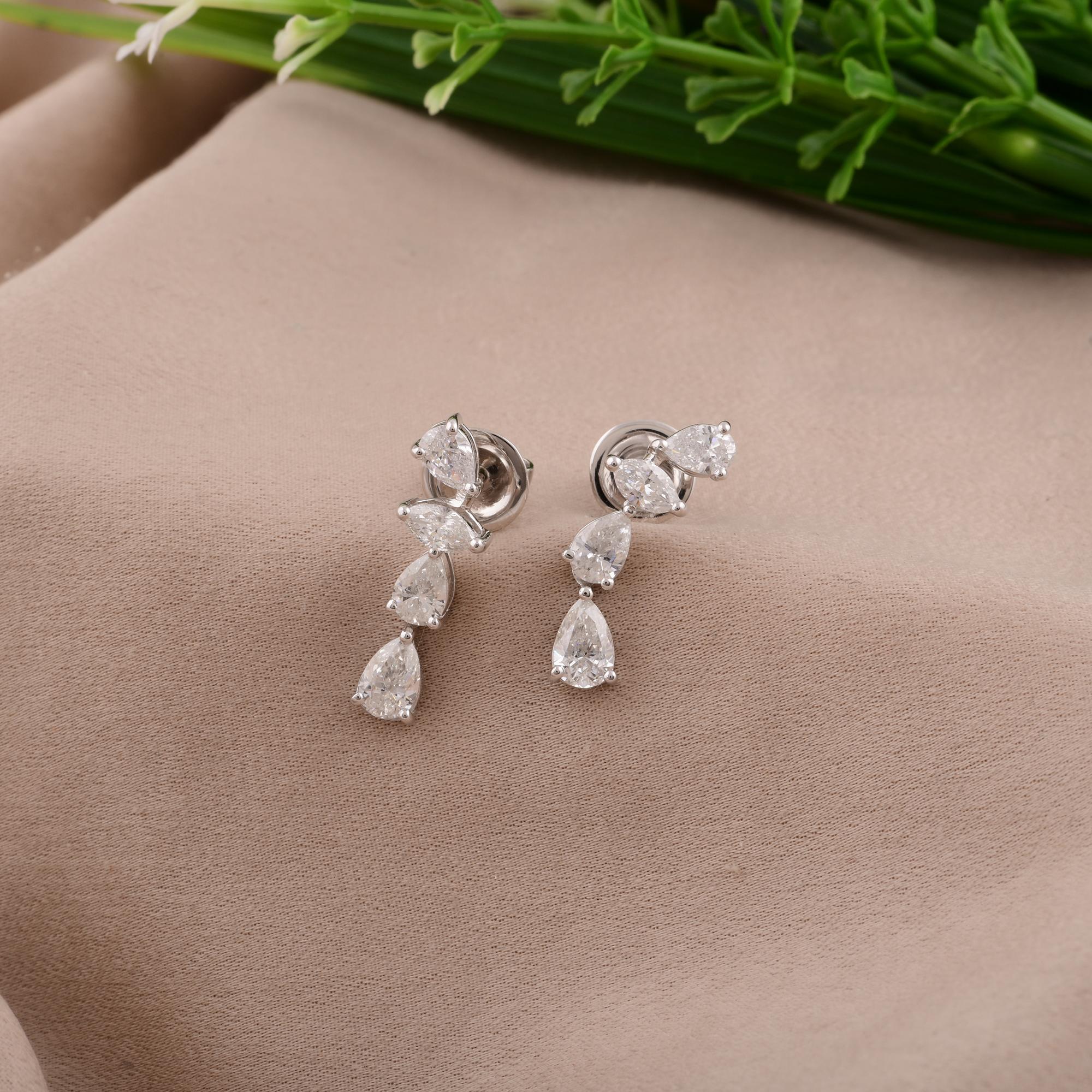 Modern 1.86 Carat Marquise & Pear Diamond Earrings 14 Karat White Gold Handmade Jewelry For Sale