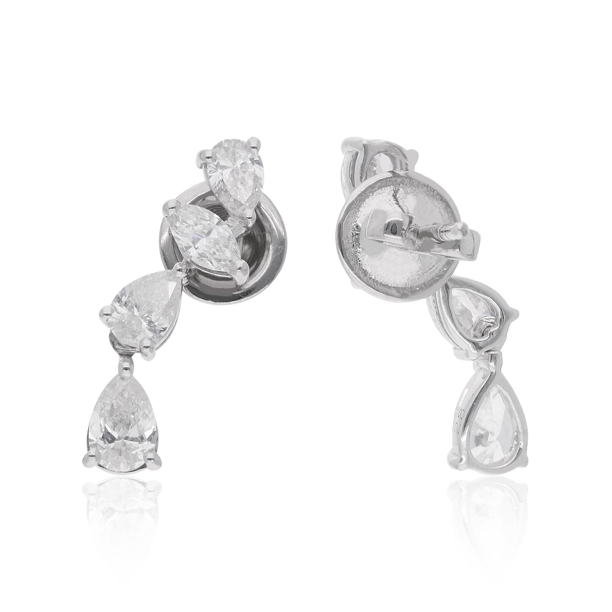 Pear Cut 1.86 Carat Marquise & Pear Diamond Earrings 14 Karat White Gold Handmade Jewelry For Sale