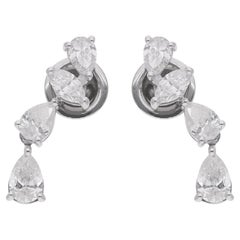 1.86 Carat Marquise & Pear Diamond Earrings 14 Karat White Gold Handmade Jewelry