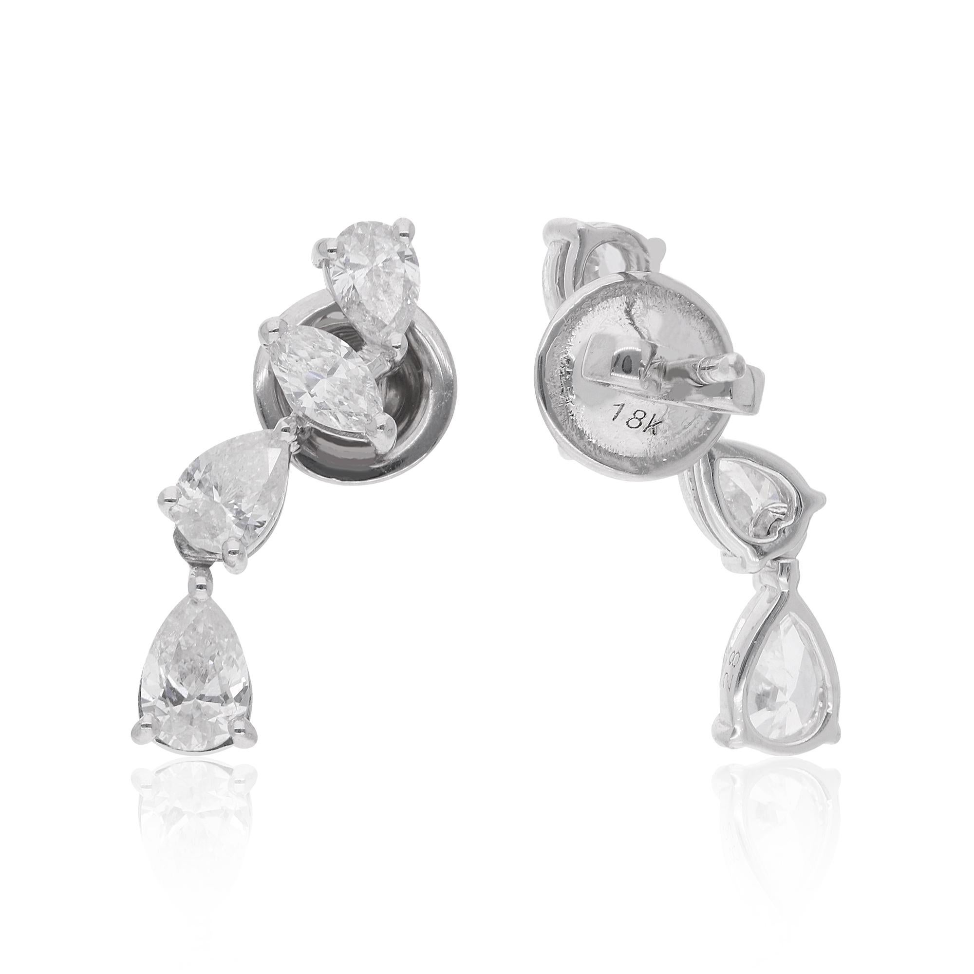Indulge in the timeless elegance and exquisite craftsmanship of these stunning 1.86 Carat Marquise & Pear Diamond Earrings, meticulously crafted in luxurious 18 Karat White Gold. Handmade with meticulous attention to detail, these earrings exude