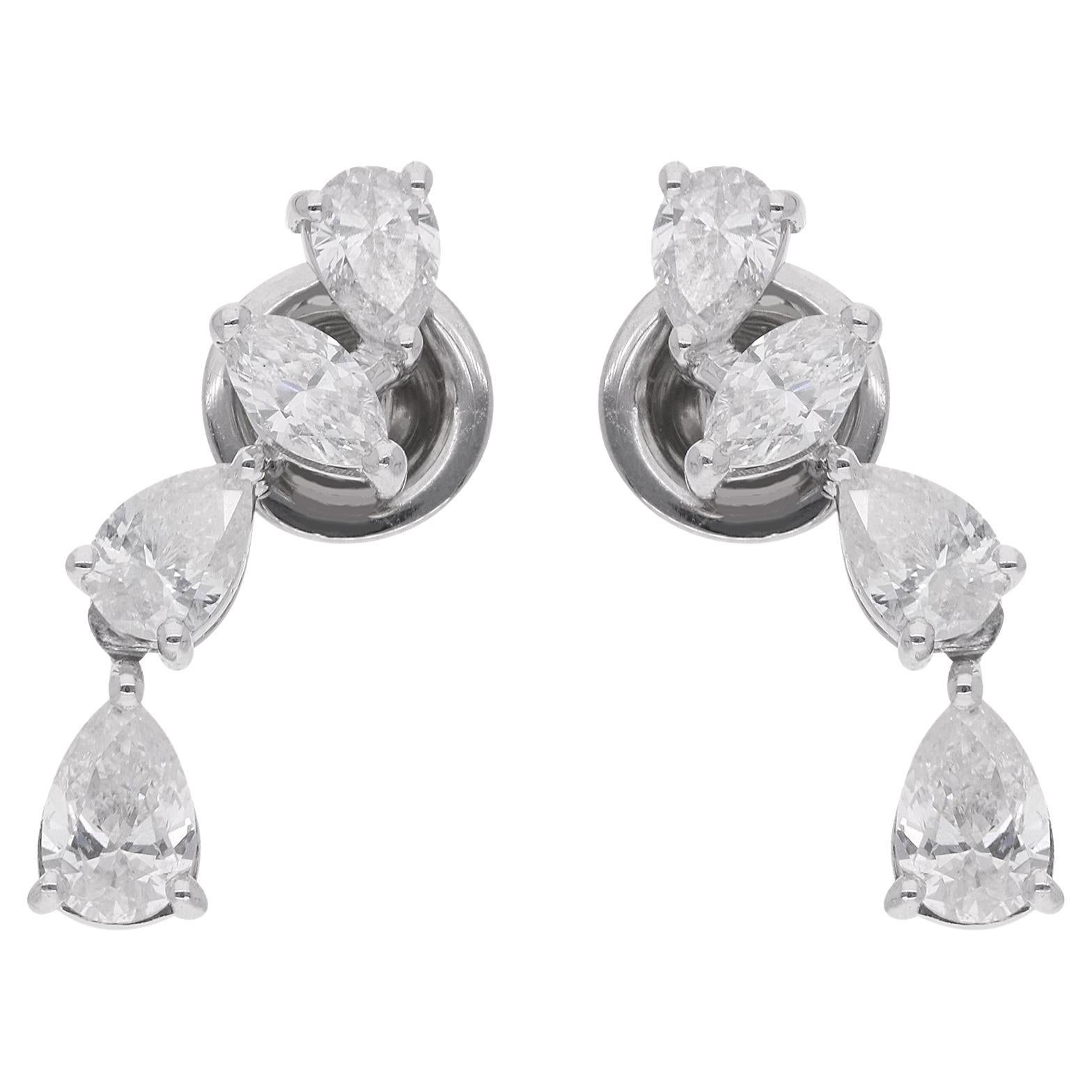 1.86 Carat Marquise & Pear Diamond Earrings 18 Karat White Gold Handmade Jewelry