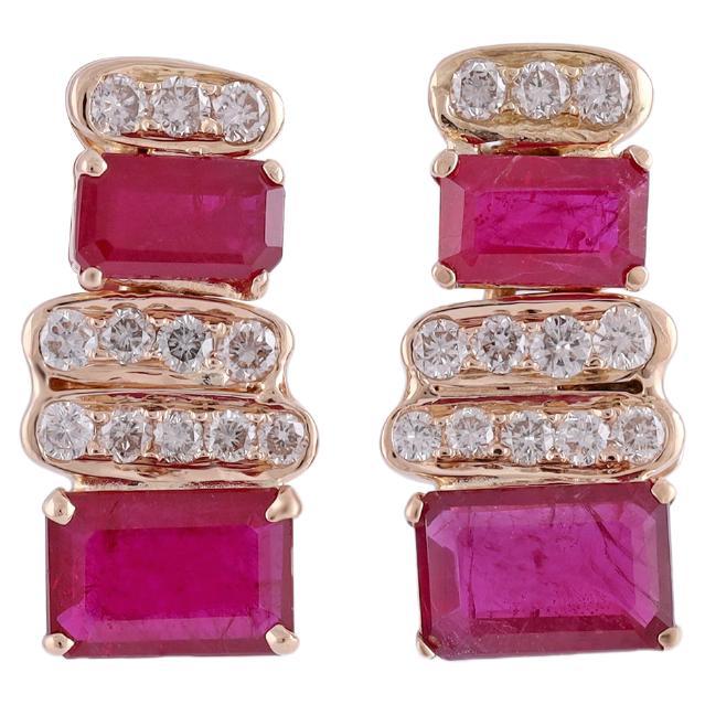 1.86 Carat Mozambique Ruby and Diamond Earrings Studded in 18 Karat Gold For Sale