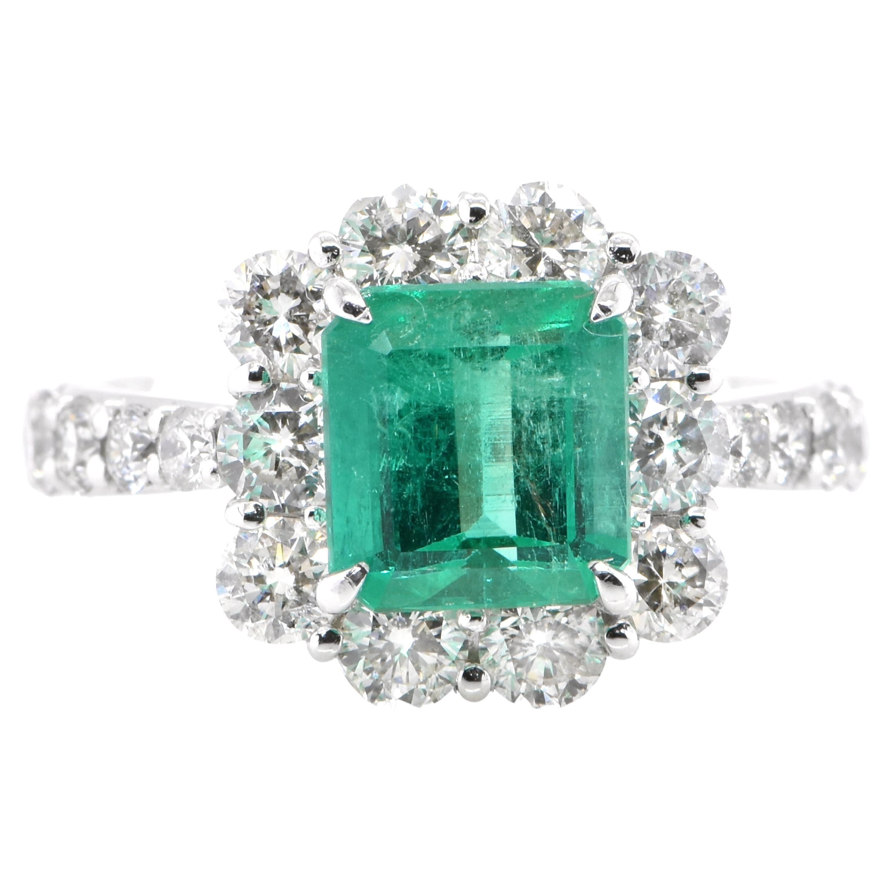 1.86 Carat Natural Colombian Emerald and Diamond Ring Set in Platinum