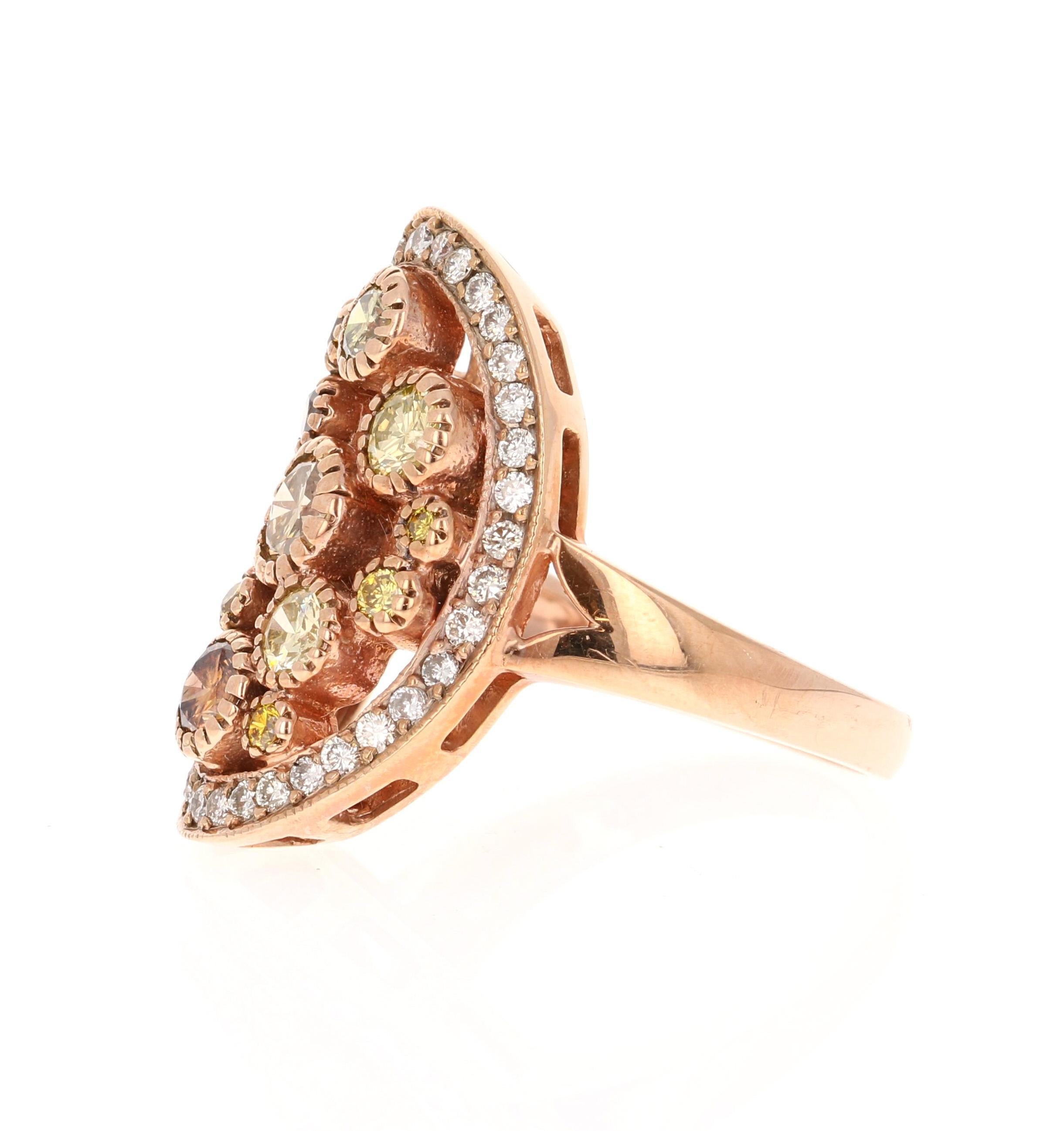 Contemporary 1.86 Carat Natural Fancy Color Diamond Rose Gold Cocktail Ring For Sale