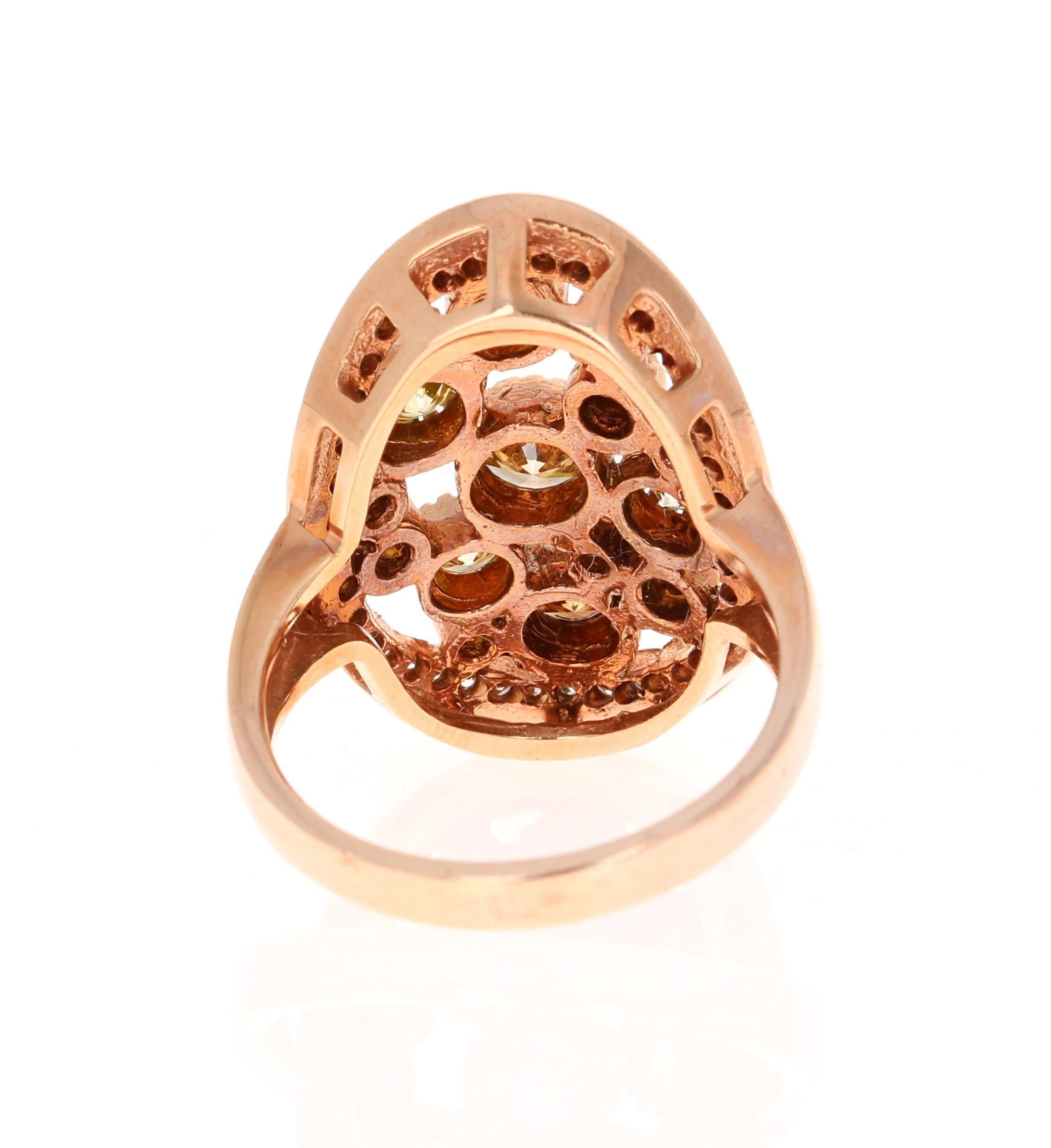 Round Cut 1.86 Carat Natural Fancy Color Diamond Rose Gold Cocktail Ring For Sale