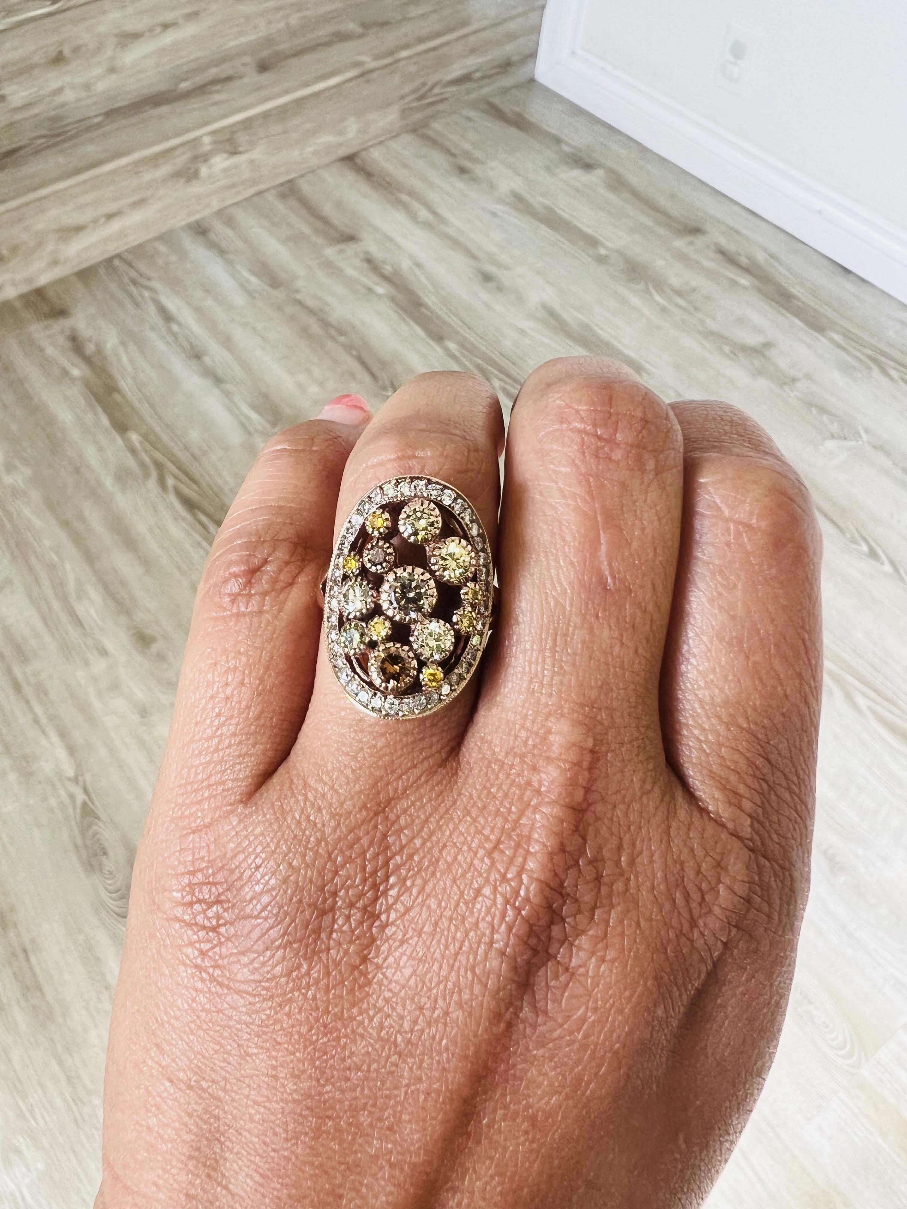 1.86 Carat Natural Fancy Color Diamond Rose Gold Cocktail Ring In New Condition For Sale In Los Angeles, CA