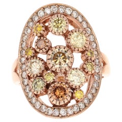 Anello da cocktail in oro rosa con diamante naturale di 1,86 carati di colore fantasia