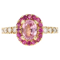 1.86 Carat Natural Pink Sapphire and Natural Diamond Yellow Gold Engagement Ring