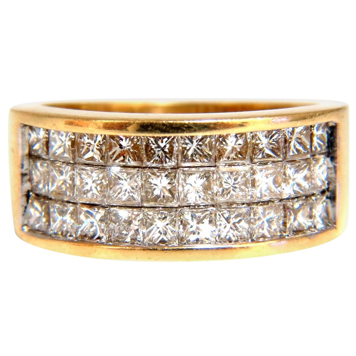 Bracelet à trois anneaux en or 14 carats avec diamants naturels taille princesse de 1,86 carat