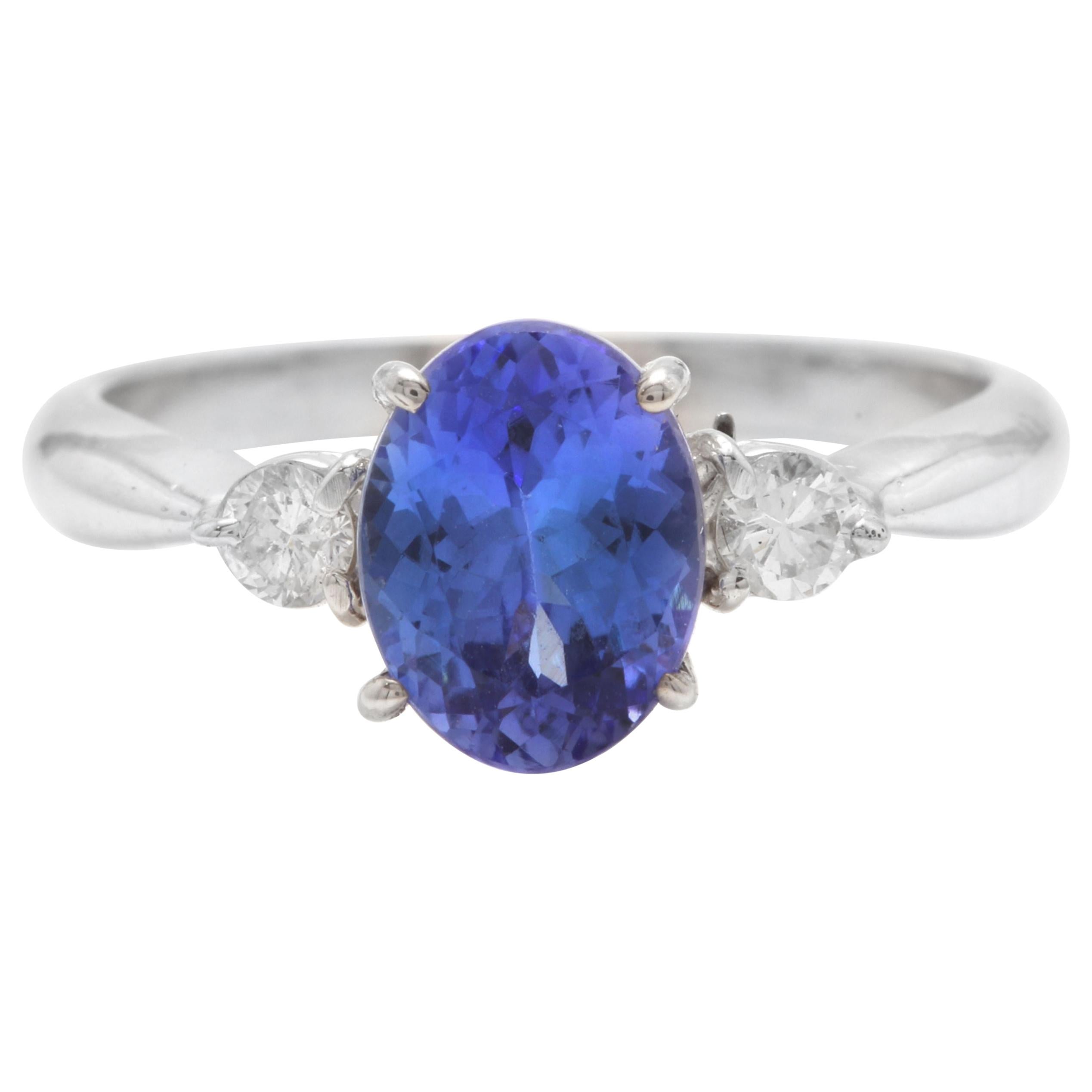 1.86 Carat Natural Very Nice Looking Tanzanite and Diamond 14K Solid White Gold