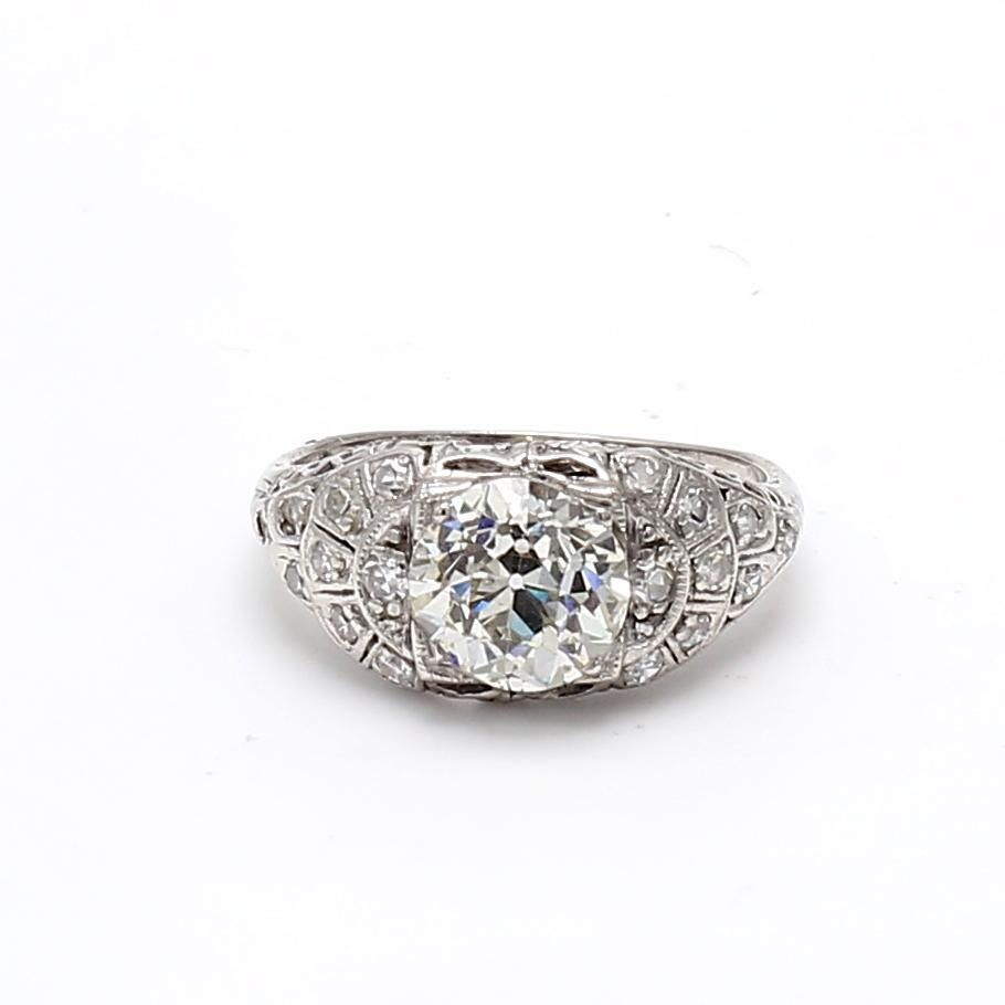 Bague de mariage en platine J-SI2 avec diamant taille européenne ancienne de 1,86 carat en vente 5