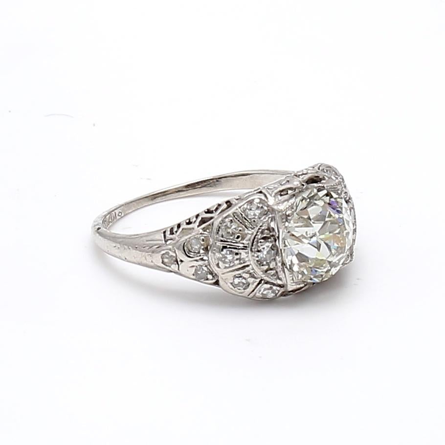 Taille vieille Europe Bague de mariage en platine J-SI2 avec diamant taille européenne ancienne de 1,86 carat en vente