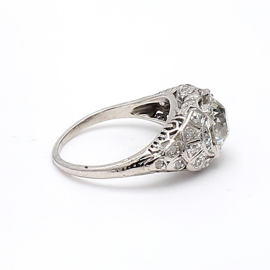 Bague de mariage en platine J-SI2 avec diamant taille européenne ancienne de 1,86 carat Bon état - En vente à New York, NY