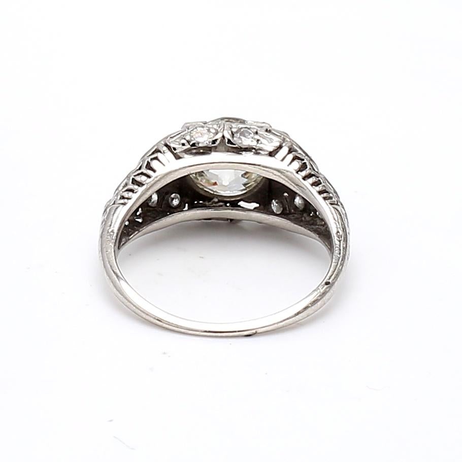 Bague de mariage en platine J-SI2 avec diamant taille européenne ancienne de 1,86 carat en vente 1