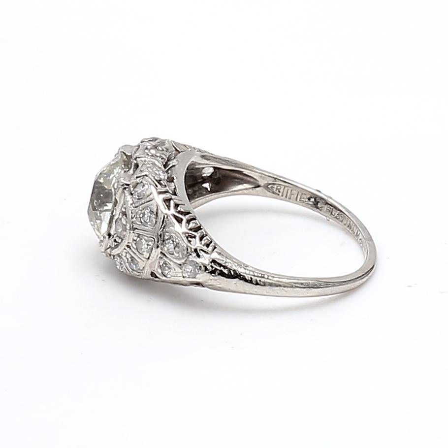 Bague de mariage en platine J-SI2 avec diamant taille européenne ancienne de 1,86 carat en vente 3