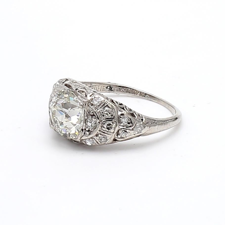 Bague de mariage en platine J-SI2 avec diamant taille européenne ancienne de 1,86 carat en vente 4
